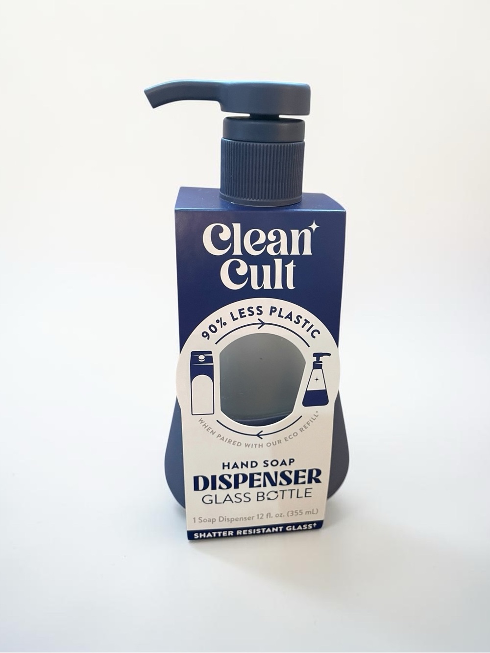 Cleancult Refillable Glass Soap Dispenser 12oz Frosted Blue Minimalist Decor